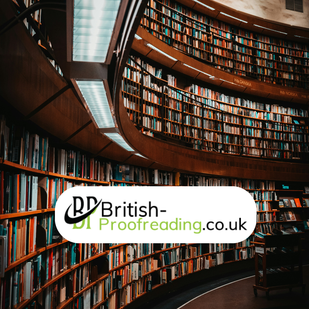Editor revising AI-written manuscript in library for book editing