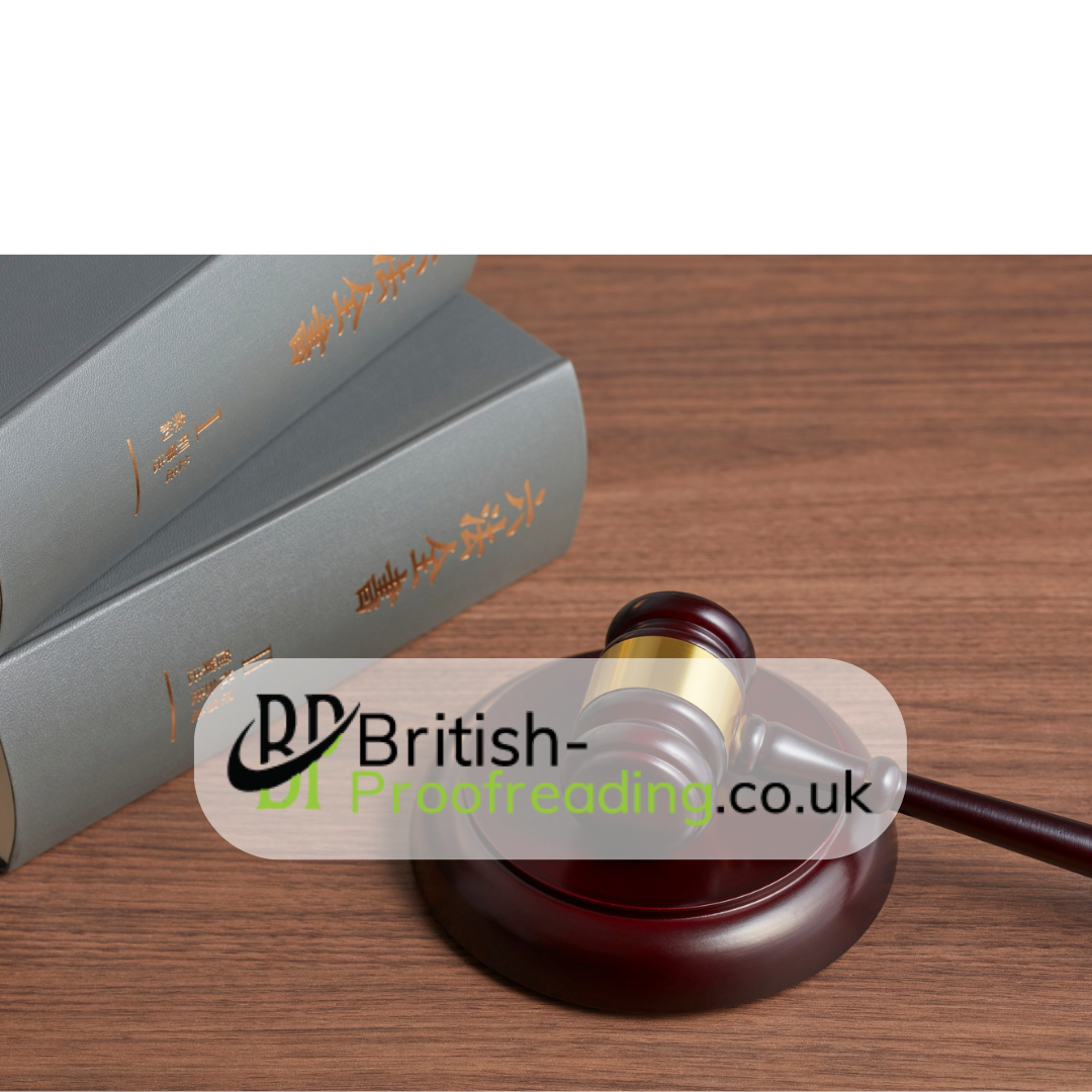 Man in dim courtroom editing legal thriller manuscript with law books nearby